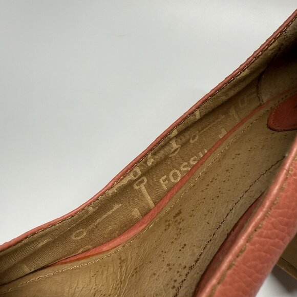 Fossil Women's Leather‎ Heels Size 9 Coral Buckle Toe Block Heel Retro Style - Picture 11 of 15